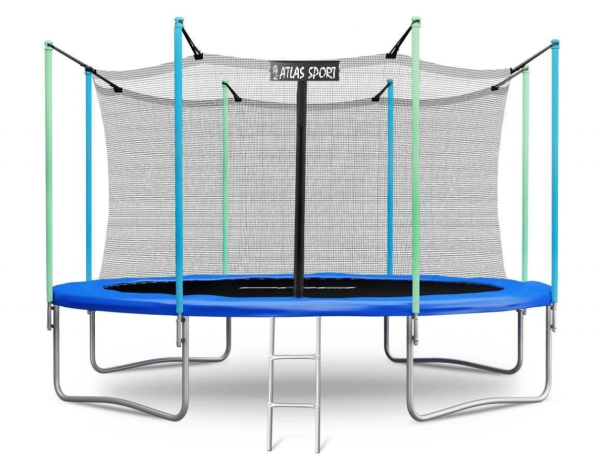 Батут Atlas Sport 374 см (12ft) с внутренней сеткой и лестницей, максимальная нагрузка 150кг.